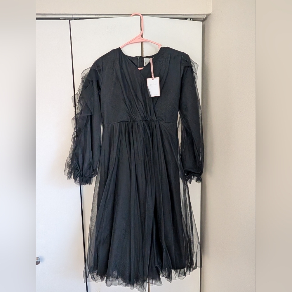 Girls Dainty Jewell's 2X (12-14) Elegant Black Sheer Dress NWT
